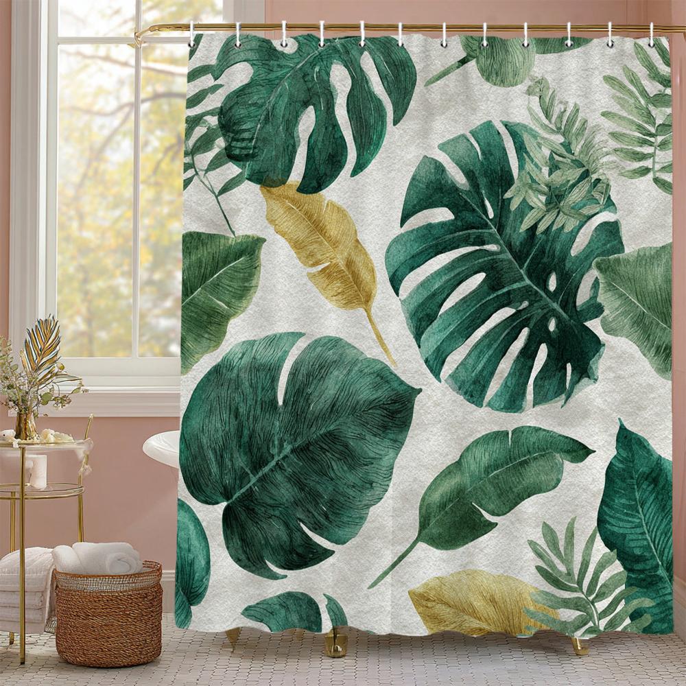 Eucalyptus Leaf Shower Curtain, Bathroom Decorative Shower Curtain, Waterproof Shower Curtain with Hooks