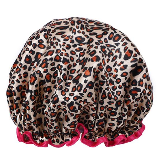 

Shower Cap Leopard Zebra Dot Printing Double Layer Protection Waterproof Hair Hat with Elastic Band Makeup Shower Hat A