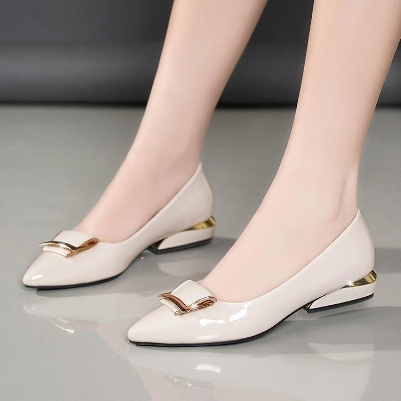 Autumn new soft leather women's shoes medium heel thick heel soft sole shallow mouth versatile women's single shoes casual work shoes