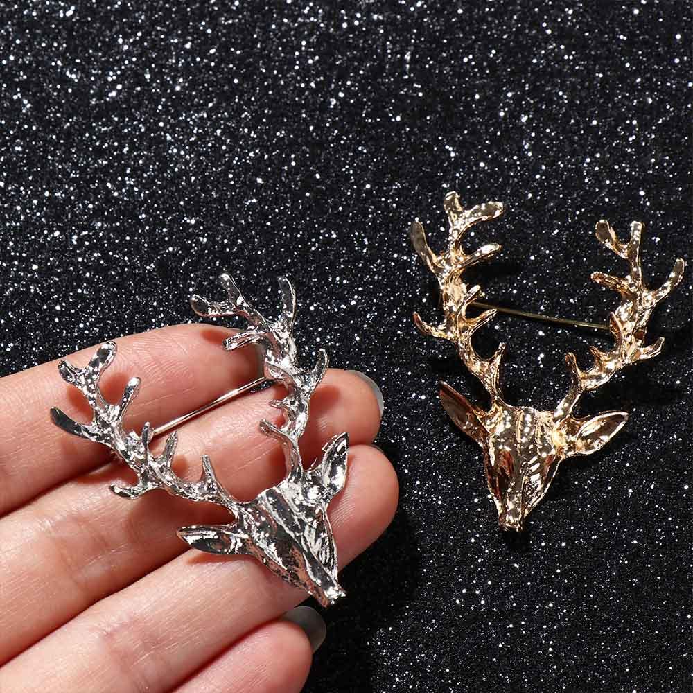 Zinc Zinc Alloy Christmas Badge Lapel Pin Deer Metal Brooch Kawaii Elk Head Brooch  Gift