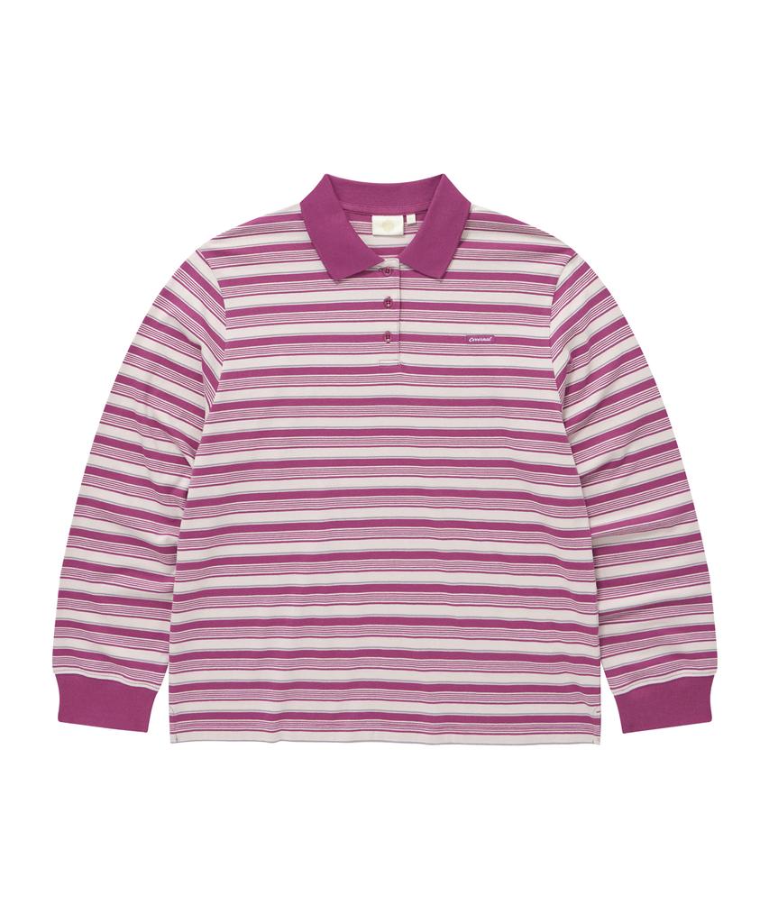 COVERNAT WOMAN Striped Collar Long Sleeve Magenta