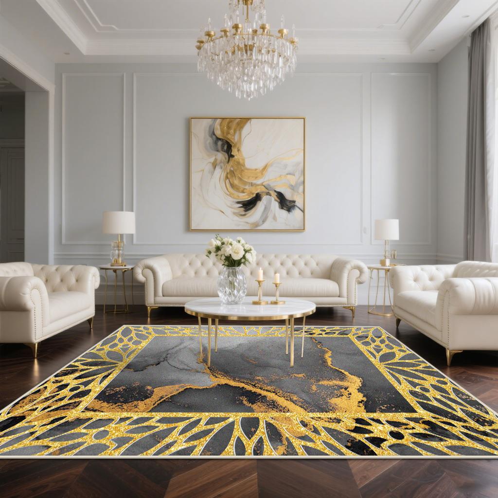 Luxusteppich Wohnzimmer Goldene Dekoration Heimteppiche Große Größe Sofa Bereich Teppich Waschbar Hotelhalle Weiche Rutschfeste Bodenmatte