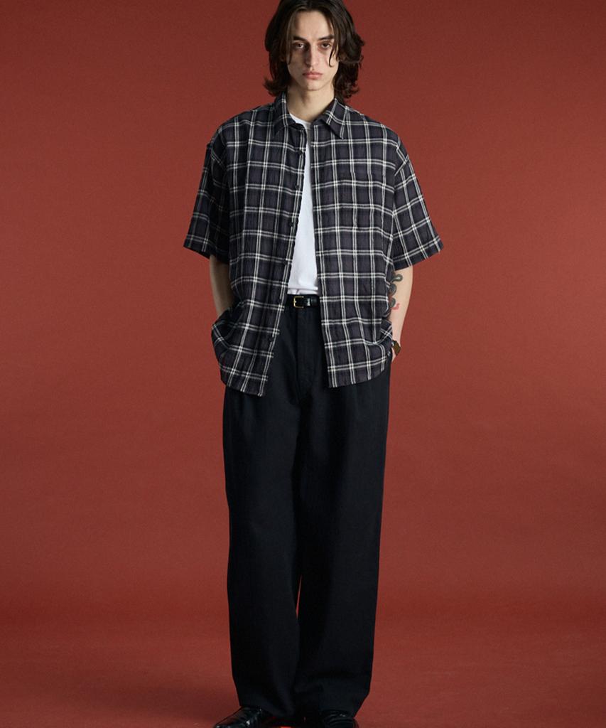 IL CORSO Herringbone Two-Tuck Wide Chino Pants Black