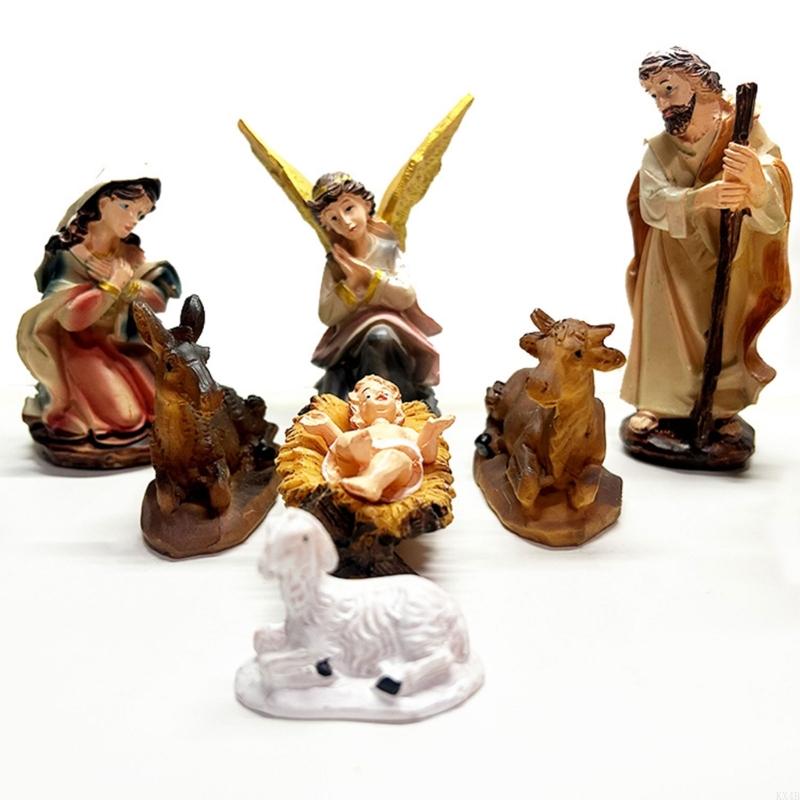 12pcs Jesus Nativity Scene Statue Christmas Manger Decoration Set Resin Wisemen Figurines for Holiday Church Home Decor