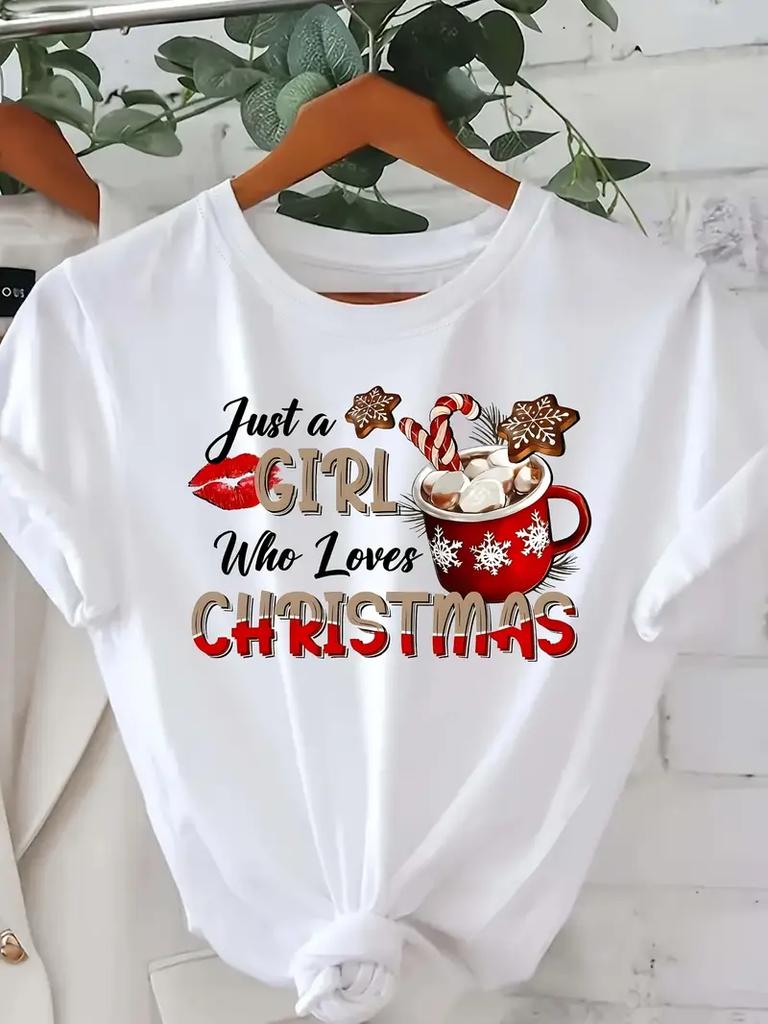 Christmas TShirt for Women Casual Crew Neck Top with Slight Stretch Festive Graphic Tee AllSeason Short Sleeve Shirt