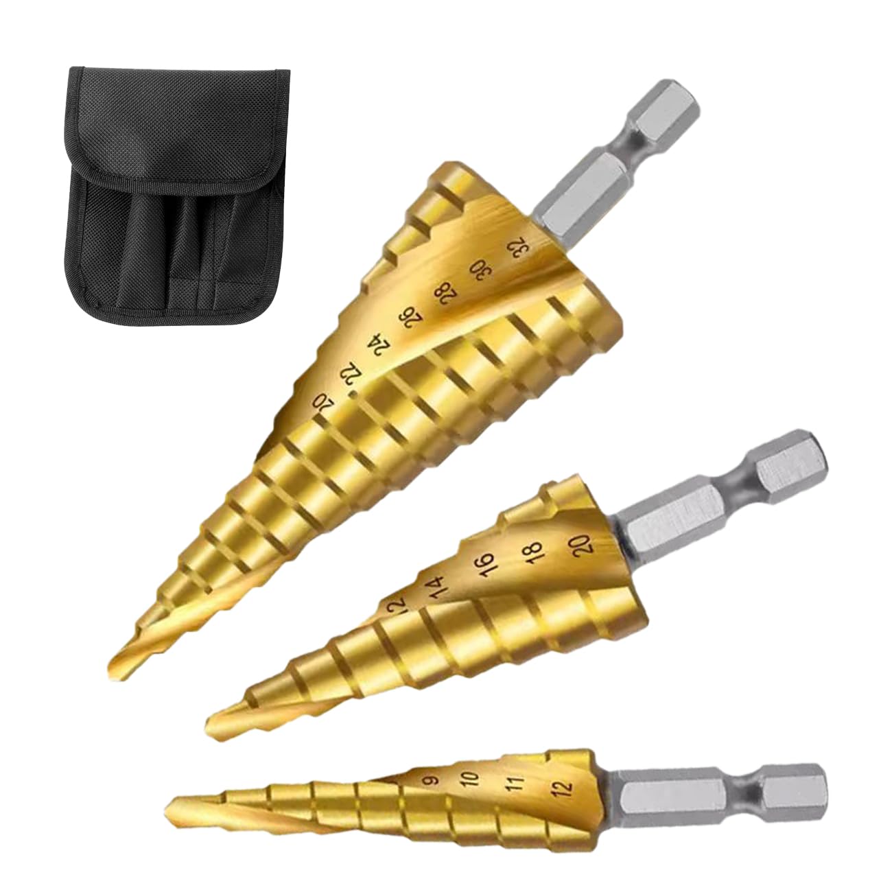 

Hexagonal Grinding Wheel Step Spiral HSS Steel Reaming Set for Sheet Metal and DIY Home Storage Bag Included Drill, High-Speed Drill, Titanium-Coated