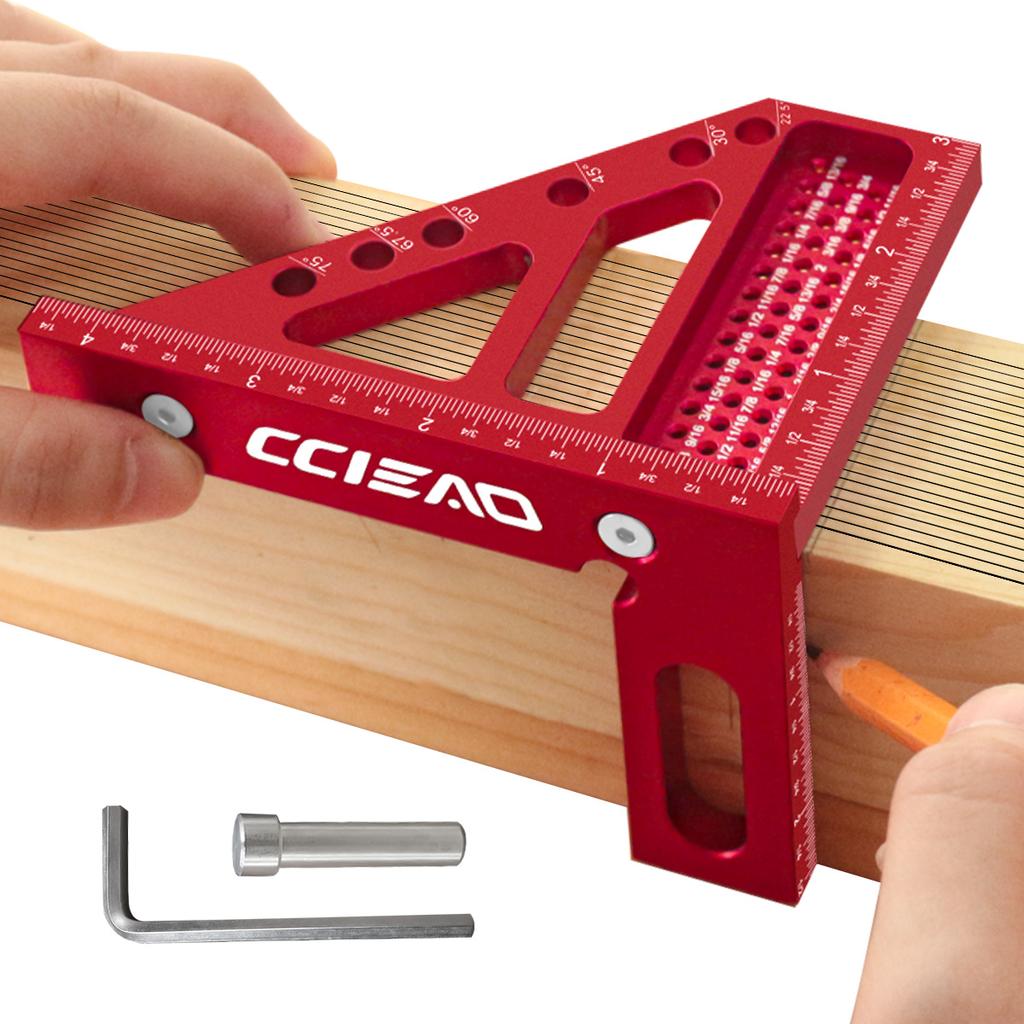Imperial 3D Multi-Angle Measuring Ruler, 45/90 Degree Aluminum Alloy Woodworking Square Protractor for Engineer Carpenter