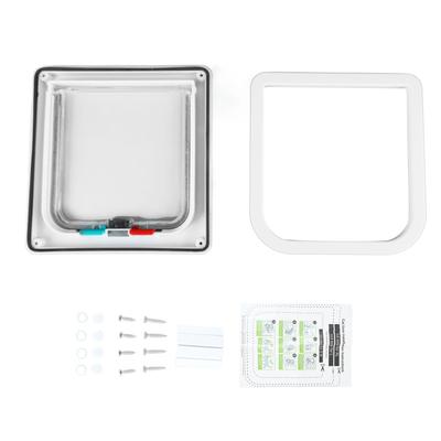 Cat Flap Door Lockable Low Noise Interior Exterior Kitten Door for Window Wall White