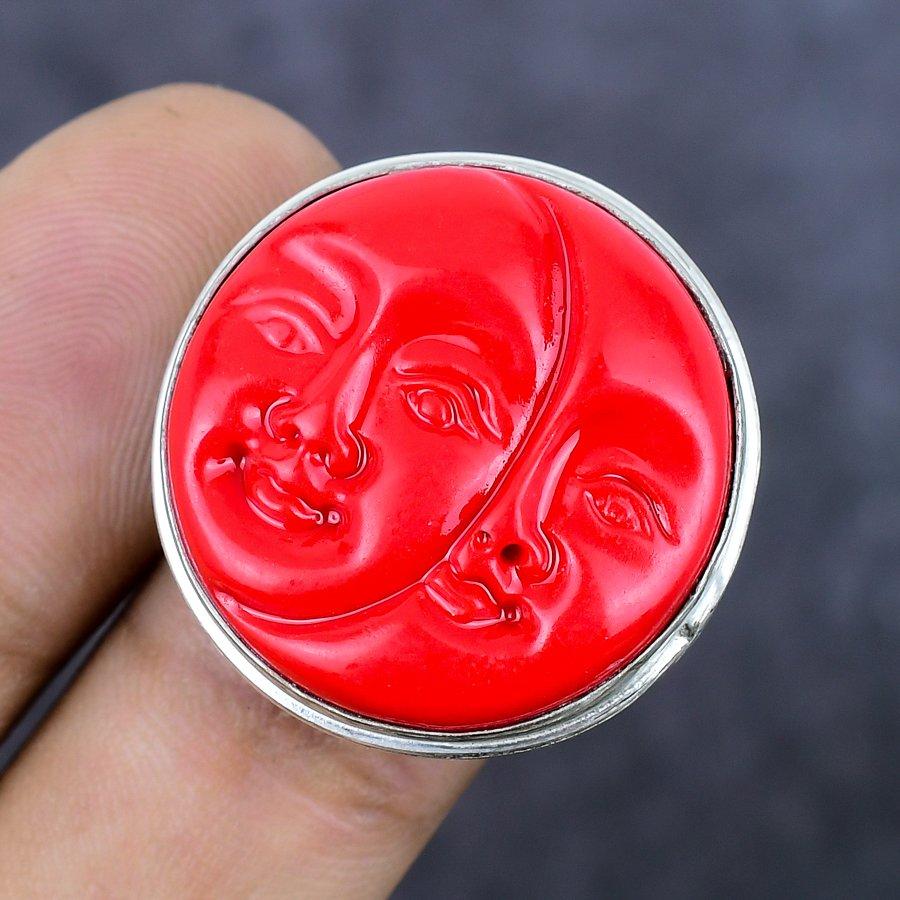 Natural Cameo Moonface Gemstone 925 Sterling Silver Jewelry Ring Size 7.5 A7w81