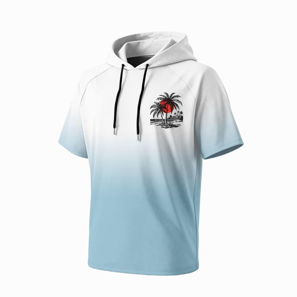 Men's Summer Short Sleeve Hooded T Shirt Quick Drying UPF 50 Plus Sun Protection Fishing Sportswear Lightweight Breathable