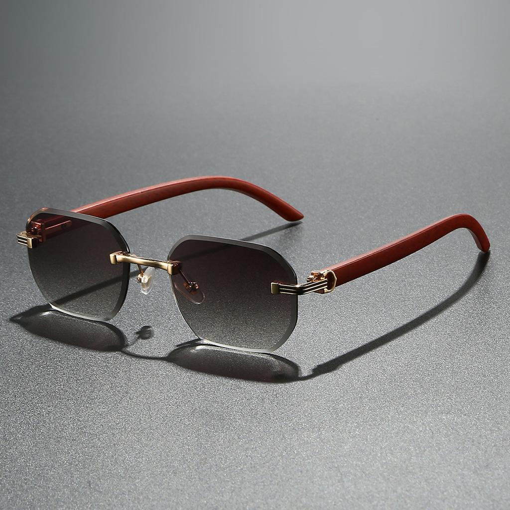 Trendy Rimless Sunglasses for Men Women Frameless Rectangle Wood Frame Sun Glasses Retro Shades Summer Traveling Eyewear UV400