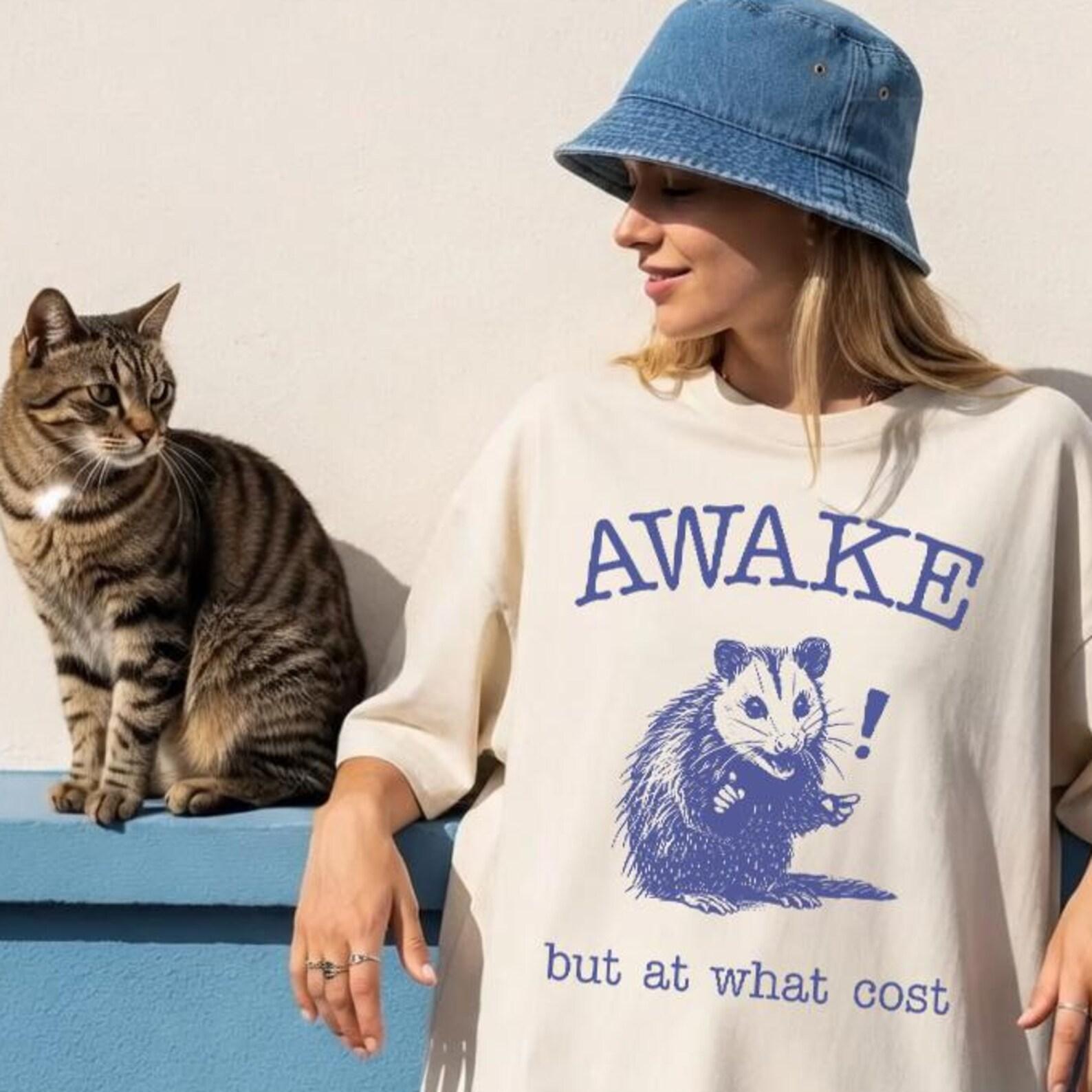 Comfort Colors® Awake But At What Cost Shirt - Funny Possum Shirt,Funny Opossum Tshirt,Aesthetic Shirt,Opossum Shirt,Meme T shirt L