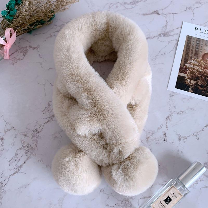 Scarf Women's Autumn and Winter New Fur Rabbit Plush Thickened Warm Scarf Solid Color Hairball Cross Student Children