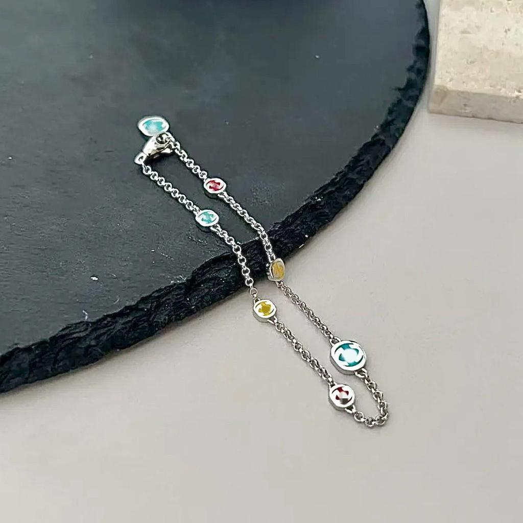 Cloisonné Distressed Colorful Minimalist 925 Silver Bracelet for Men and Women