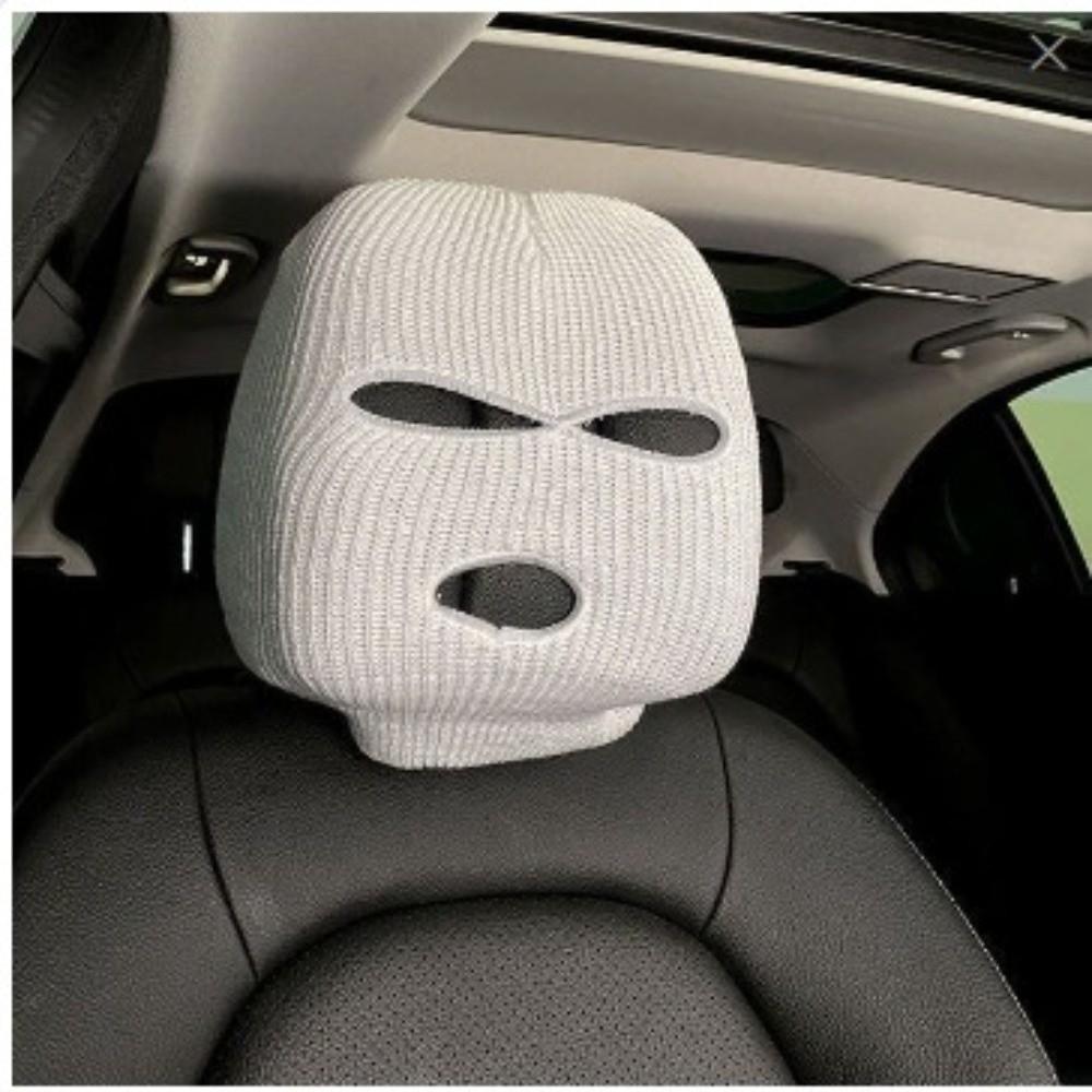 

Knitting Car Seat Headcover 3Hole Full Cover Car Funny Hat Decoration Funny Warm Auto Headrest Decor Cover білий
