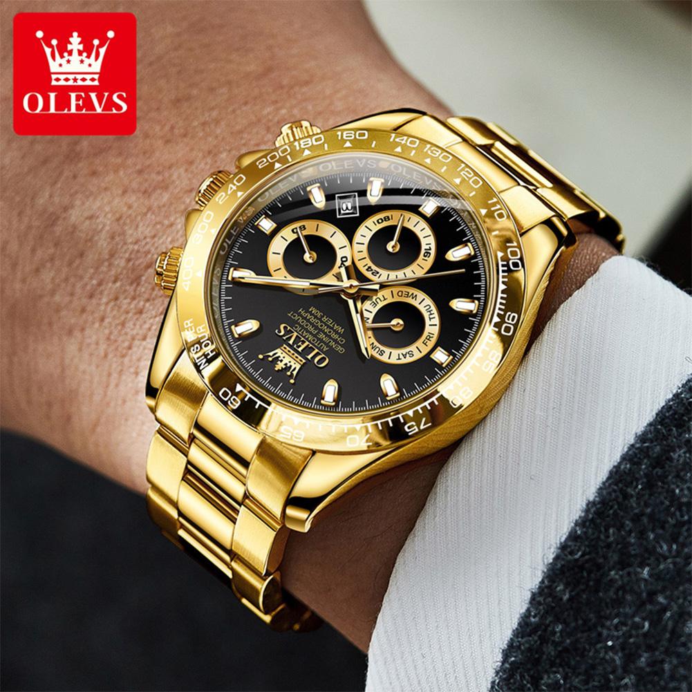 OLEVS Uhren für Herren Original Edelstahl Chronograph Wasserdicht Leuchtend Datum Luxus Automatisch Mechanisch Herrenuhr 6638