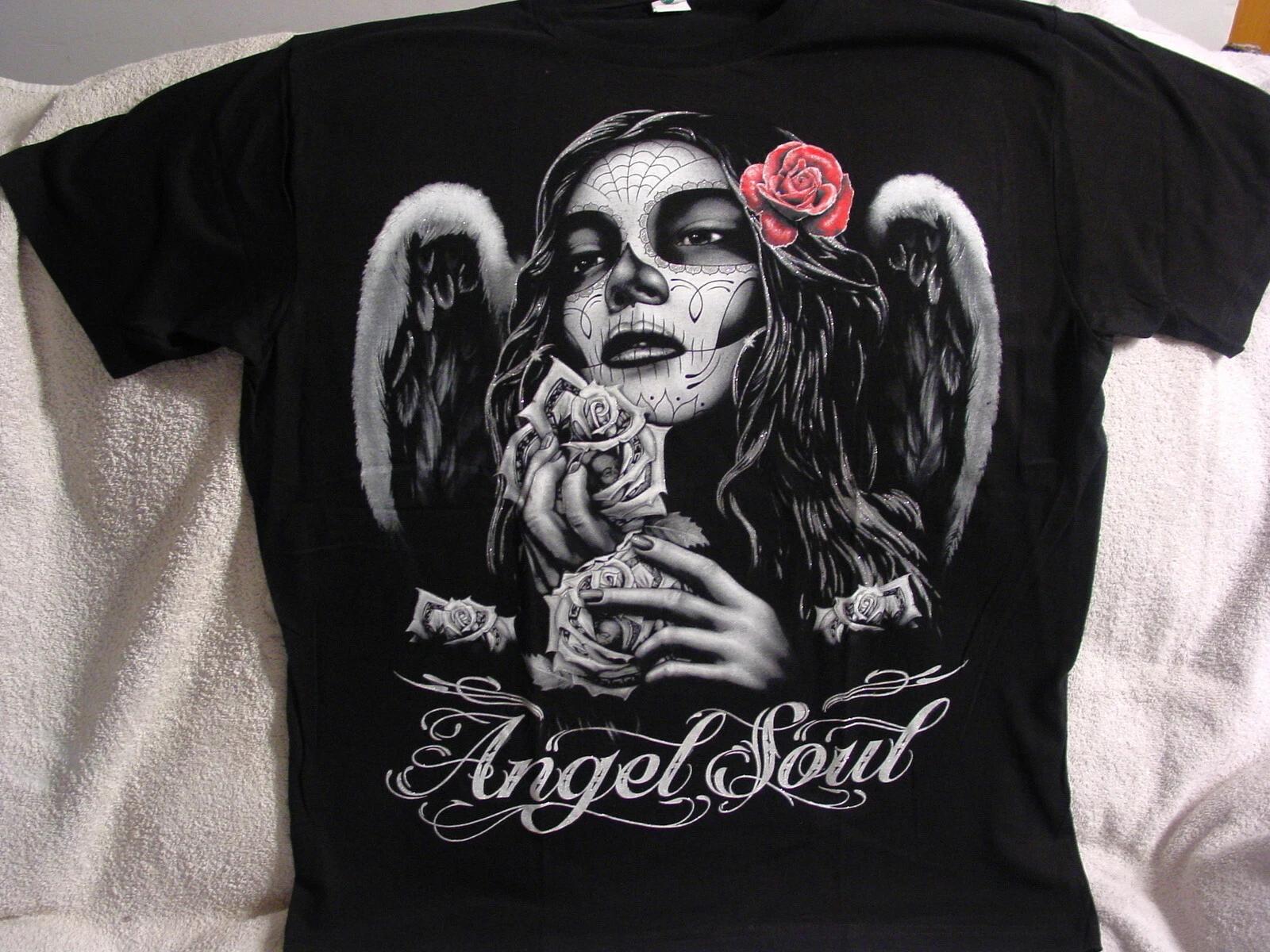ANGEL SOUL WOMAN WINGS ROSE FLOWER DAY OF THE DEAD Футболка 2XL