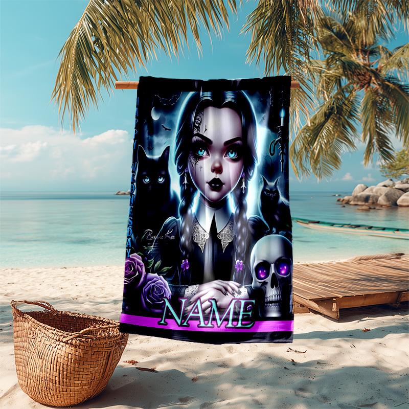 Personalized customized proof beach towel with Wednesday Addams pattern - soft, absorbent,quick-drying,perfect swimming,camping&bathing