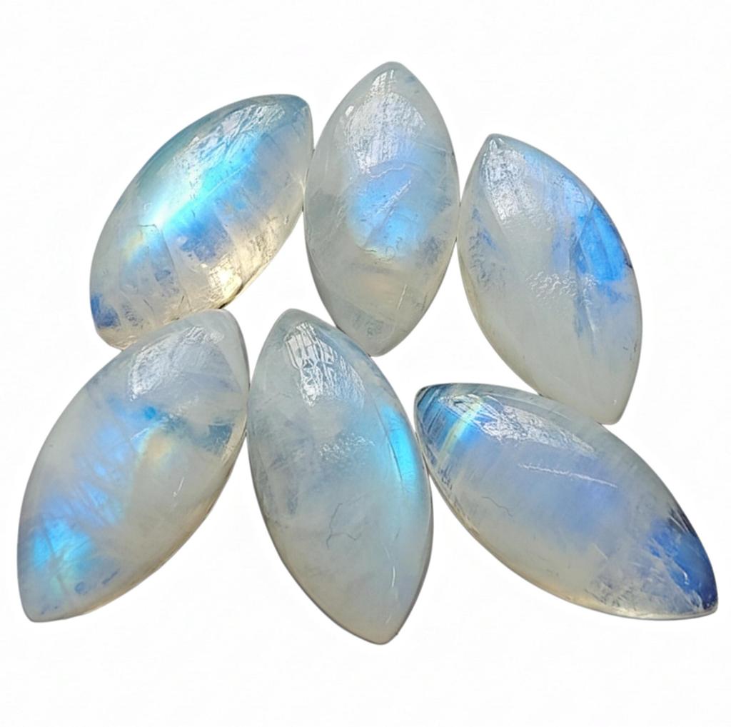 Natural Rainbow Moonstone Marquise Cabochons - AAA Grade Moonstone Pointed Oval Cabochons