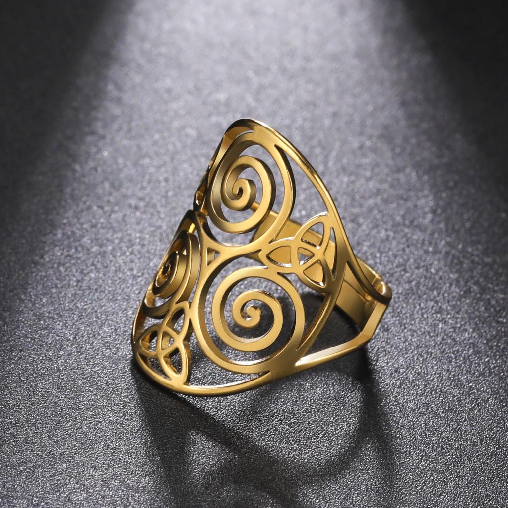 Triskele Triskelion Ring Stainless Steel Adjustable Triple Spiral Amulet Finger Rings Jewelry Gift for Women