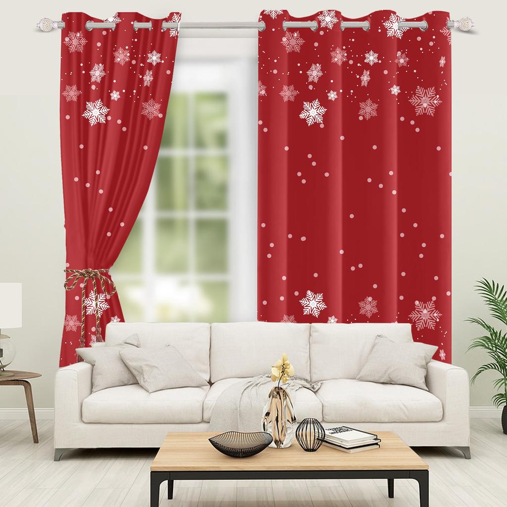 Merry Christmas Curtains Festival Home Interior Set Double Layer Windows Suitable Bedroom Light Blocking Made Of Polyester Decor Window Treatment