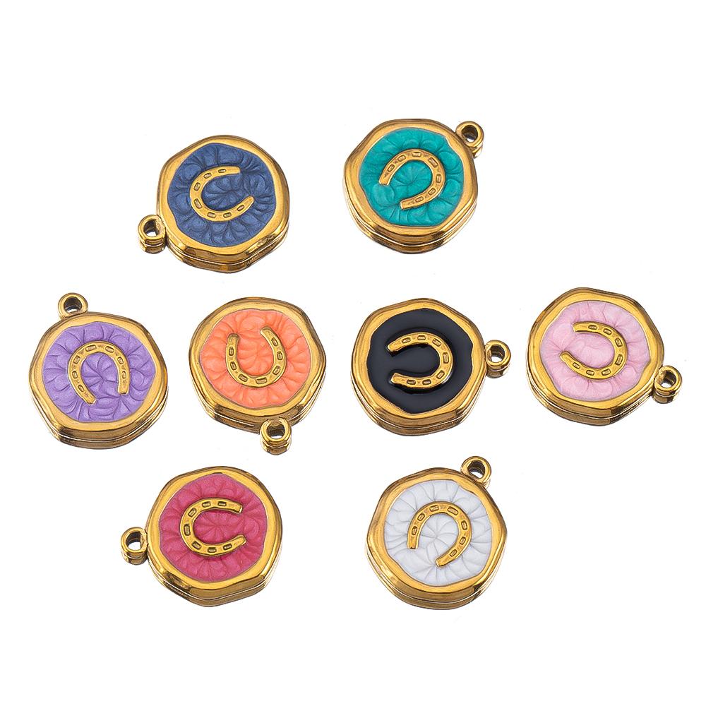 8pcs Gold Color Stainless Steel Enamel Heart Eye Sun Star Round Charm Pendants DIY Earrings Necklace Jewelry Making Supplies