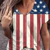 Summer V-neck 3D American Flag Printed Top Fashionable Casual Short Sleeved Women's T-shirts