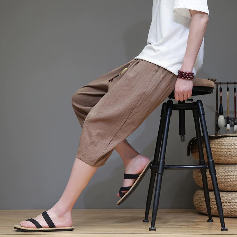 2024 Brand Linen Pants For Men Baggy Large Pocket Cropped Oversize Trousers Loose Harem Casual Pants Male