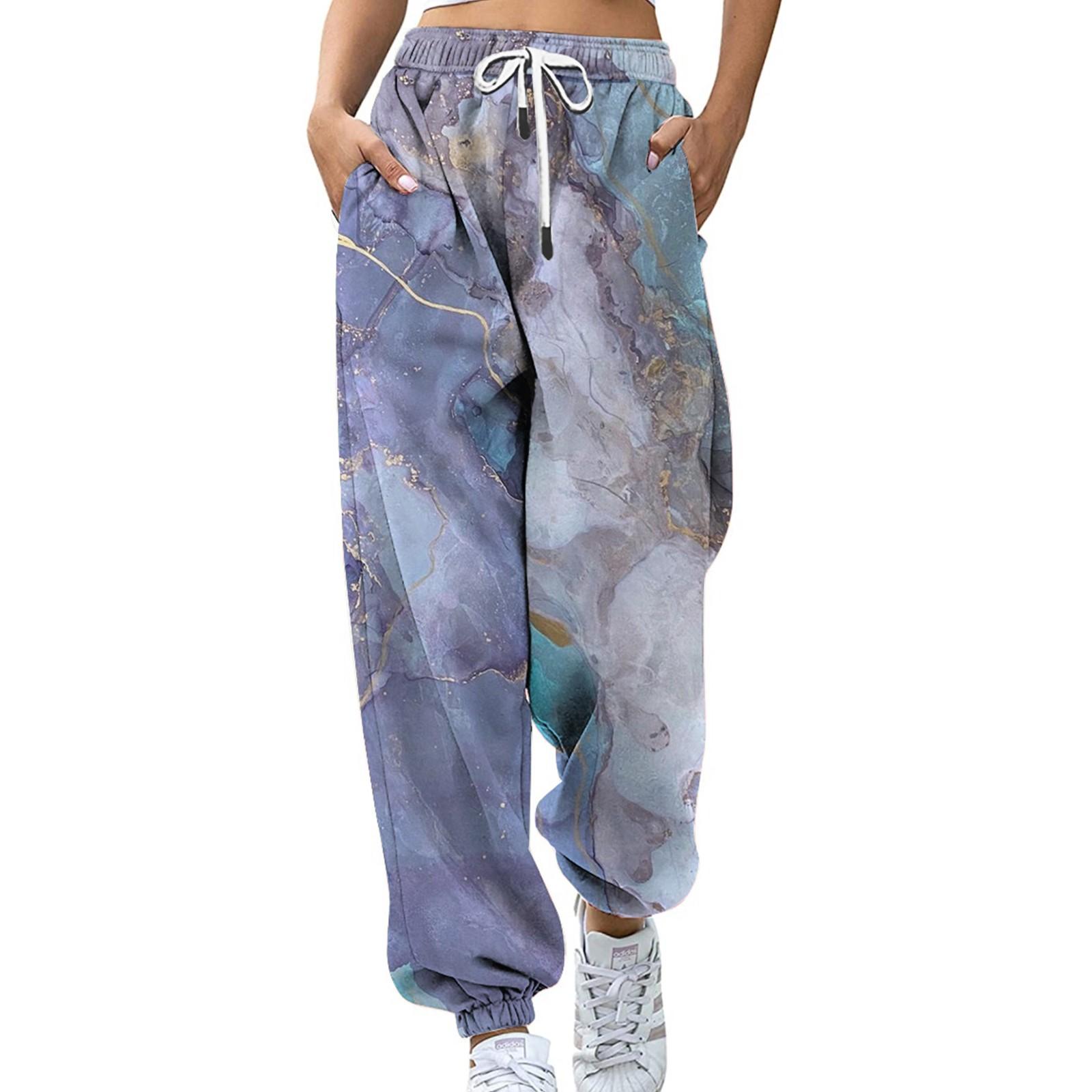 

Женская мода, повседневные спортивные брюки с цифровым цветным принтом, свободные брюки L