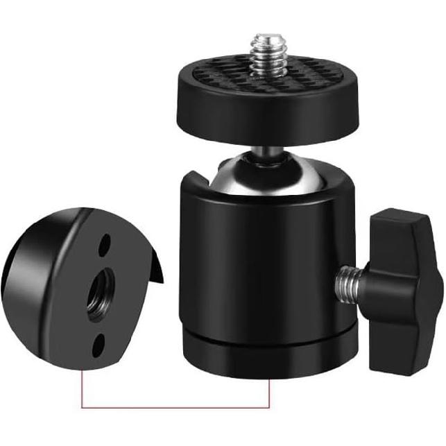 3 Pack Mini Ball Head 1/4'' Screw Swivel Tripod Head Mount 360 Degree Rotating Base Adapter Ballhead for Camera Tripod Dash Cam Phone Clip
