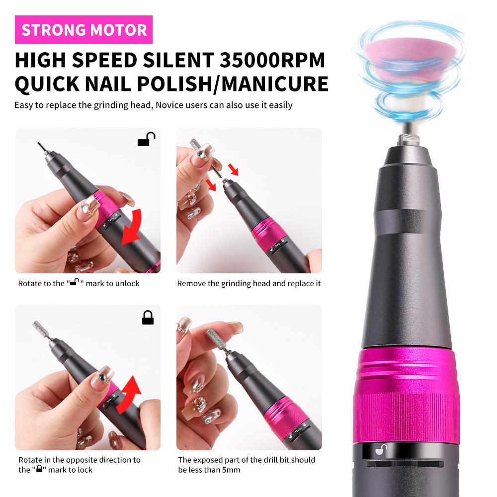 Portable 35,000 RPM Rechargeable Nail Drill Set