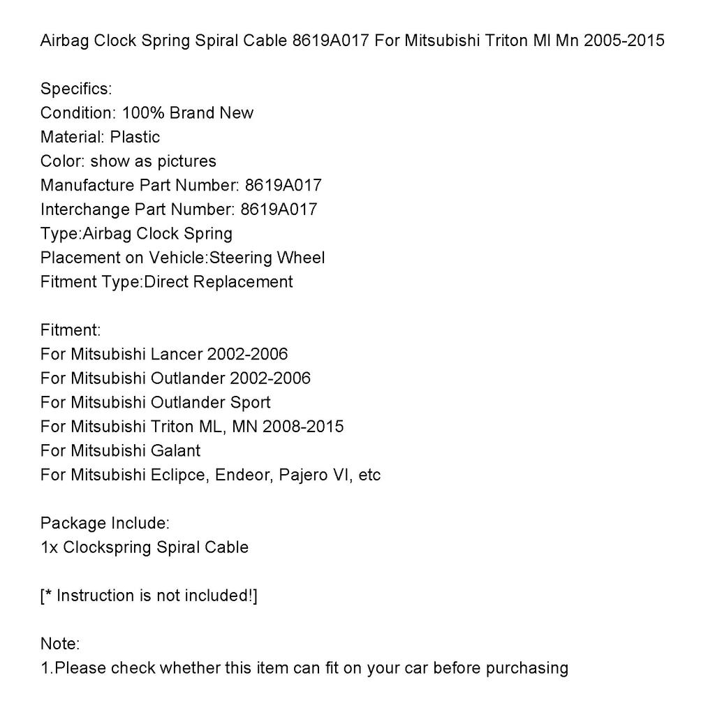 Airbag Clock Spring Spiral Cable 8619A017 For Mitsubishi Triton Ml Mn 2005-2015
