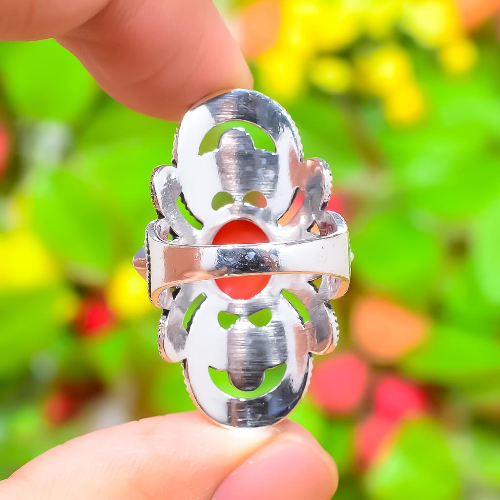Orange Carnelian Handmade 925 Sterling Silver Jewelry Ring Size 11 Z1H45