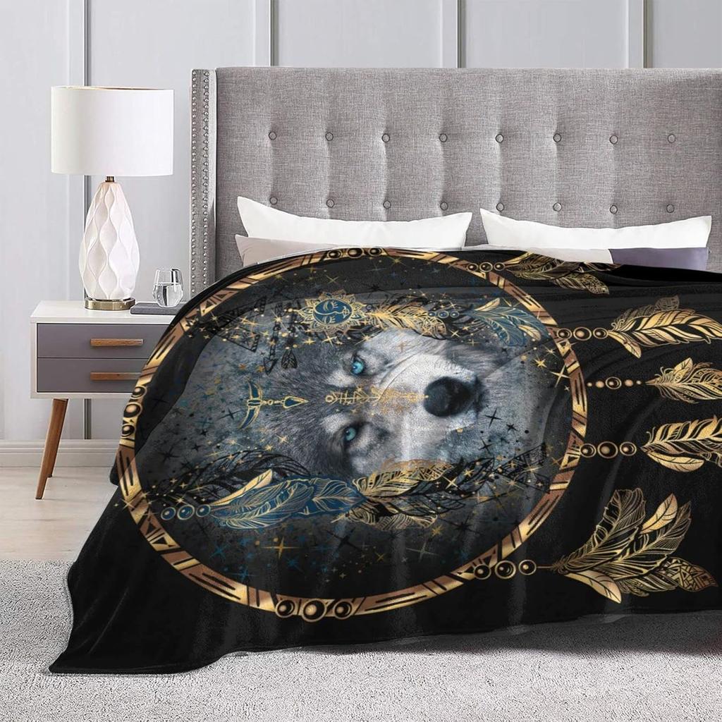 Wolf Dream Catcher Throw Blanket Soft Cozy Plush Warm Fleece Blanket For Sofa Couch Bed 80"X60"