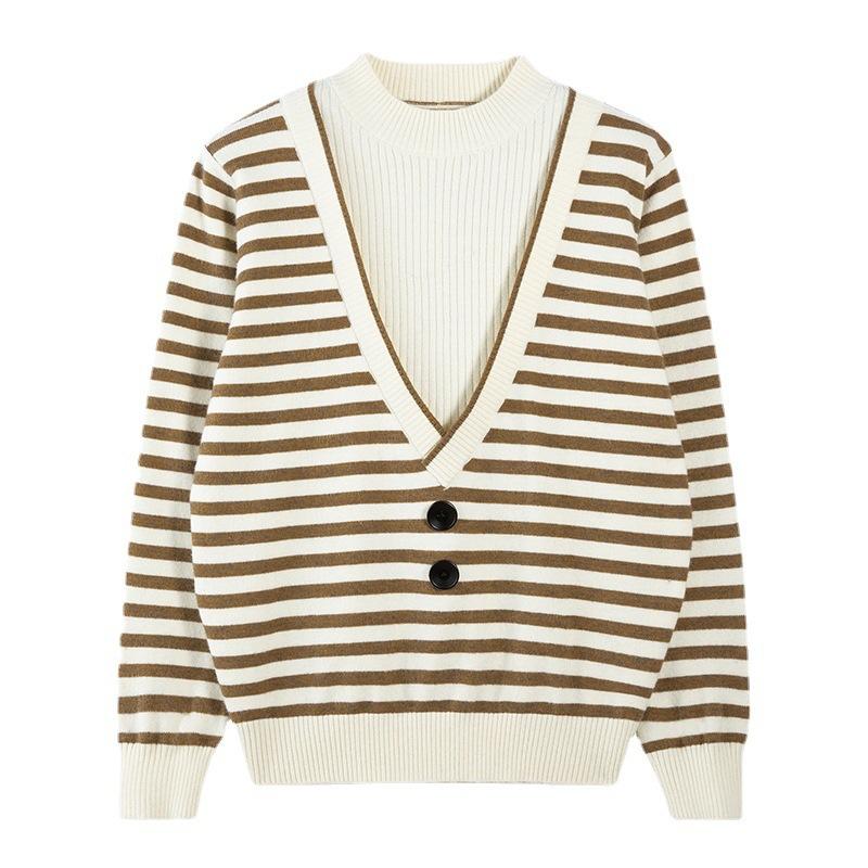 Early Autumn Women's Knitwear Half High Neck Clashing Stripe Sweater Bottom Sweater