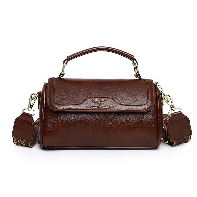 

Retro simple cylindrical bag women s broadband soft leather texture shoulder bag large capacity versatile portable messenger bag коричневый
