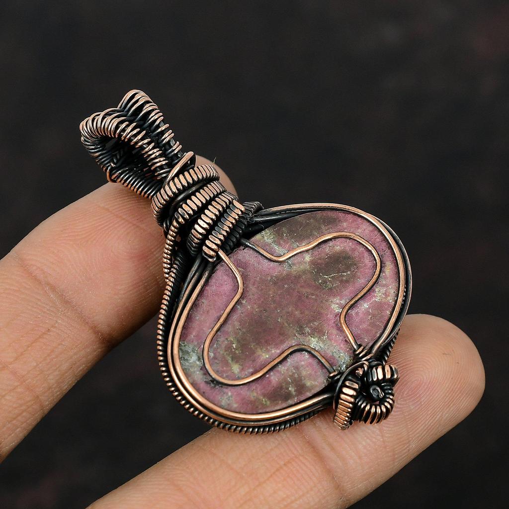 Thulite Pendant Copper Wire Wrapped Jewelry Blue Lace Agate Pendant Handmade Copper Pendant Gemstone Jewelry Gift For Mom Wire Wrap Pendant