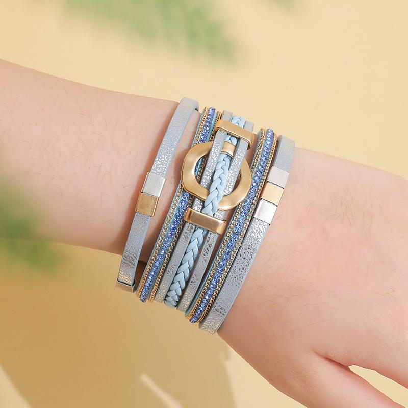 Boho Round Braided Leather Bracelet for Women Men Vintage Multilayer Wrap Wide Bangles Party Jewelry Gifts