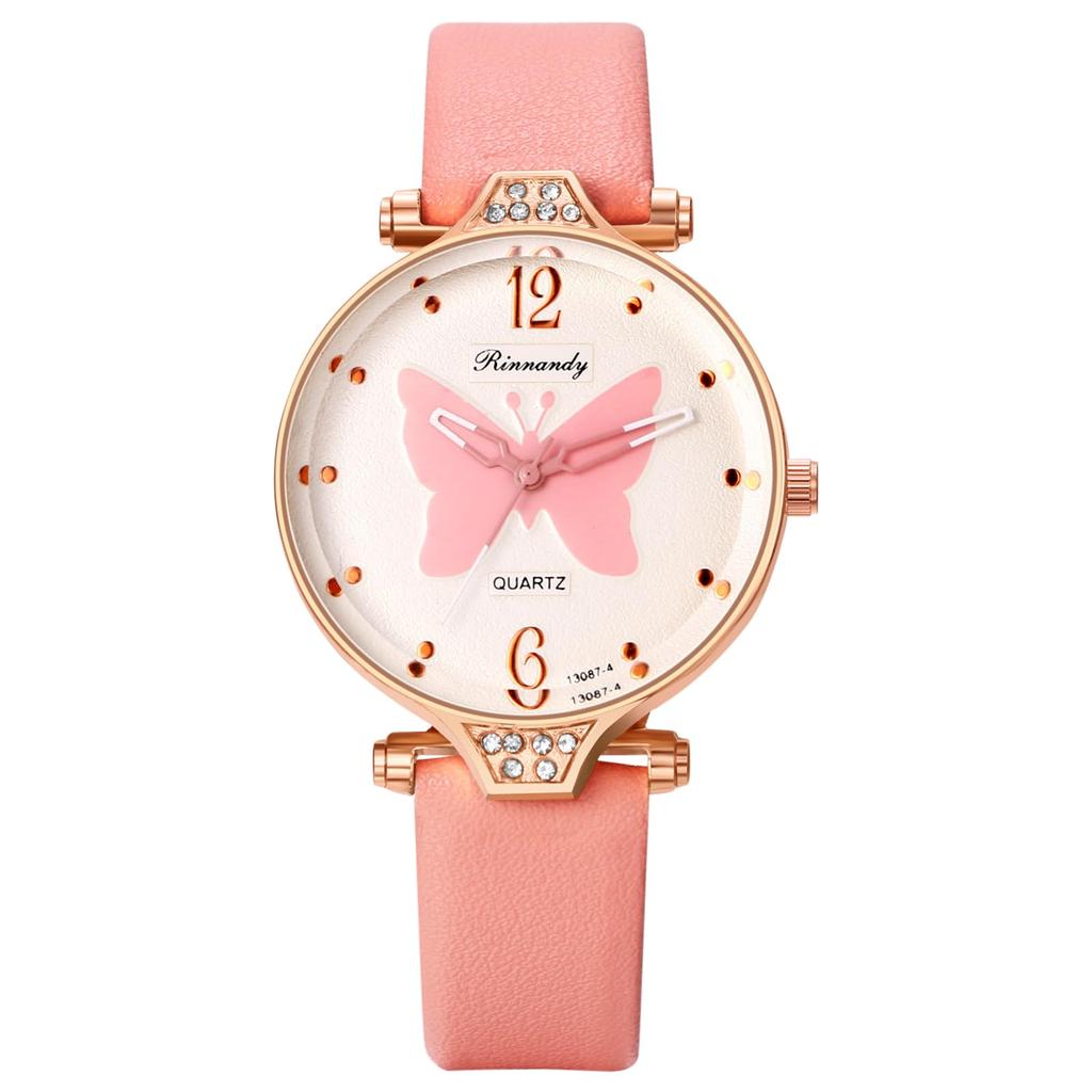 Butterfly Watch Cute Waterproof Analog Display Simple Fashion Leather Strap Quartz Watch for Commute School Girls Women Fashion Accessory - Birthday