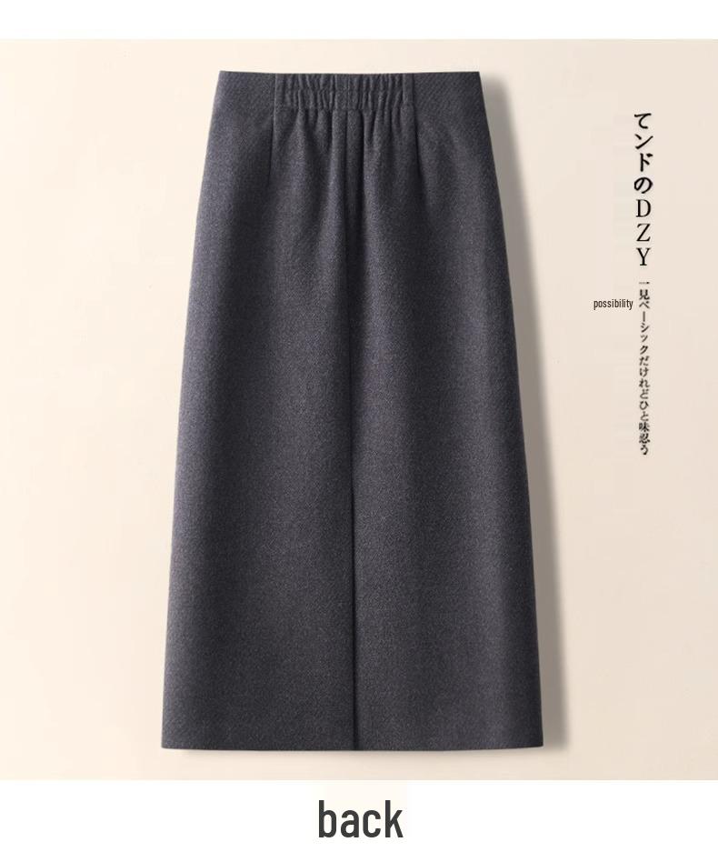 Women's High-Waisted Gray Wool Bodycon Skirt - Autumn/Winter 2024 A-Line Retro Mid-Length Skirt