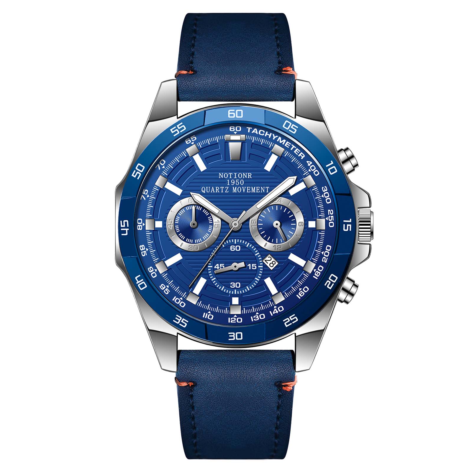 

Модний діловий чоловічий годинник зі шкіряним ремінцем Чоловічий кварцовий годинник Розкішний повсякденний годинник Годинник-календар синій