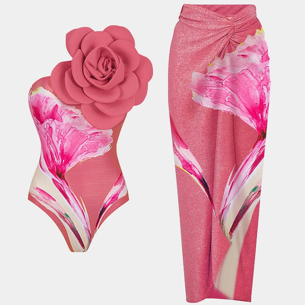 Ashgaily Flower One Piece Swimsuit Women One Shoulder Swimwear Monokini Bodysuit Bathing Suit Belt Beach Wear