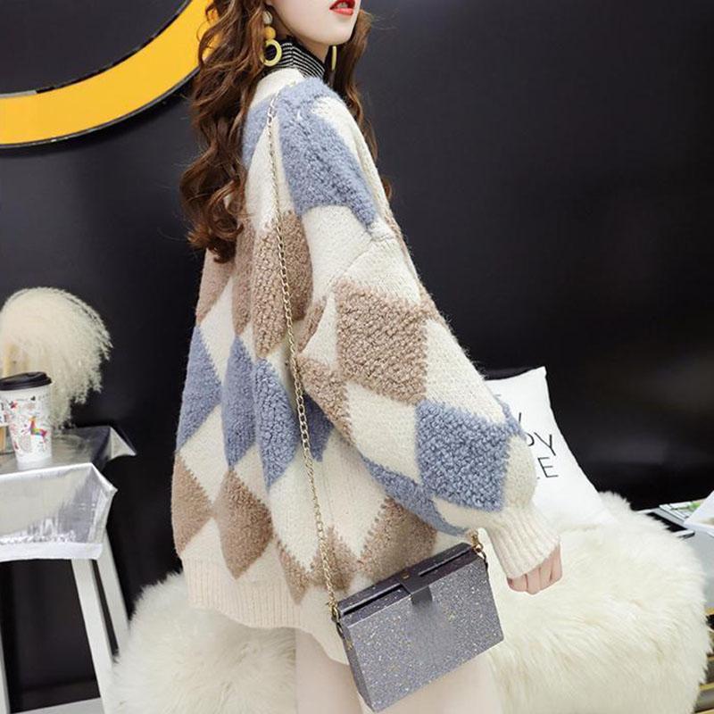 Knitted Cardigan Women's Plus Size Autumn and Winter Loose Thick Sweater Jacket Square Sweater Cardigan