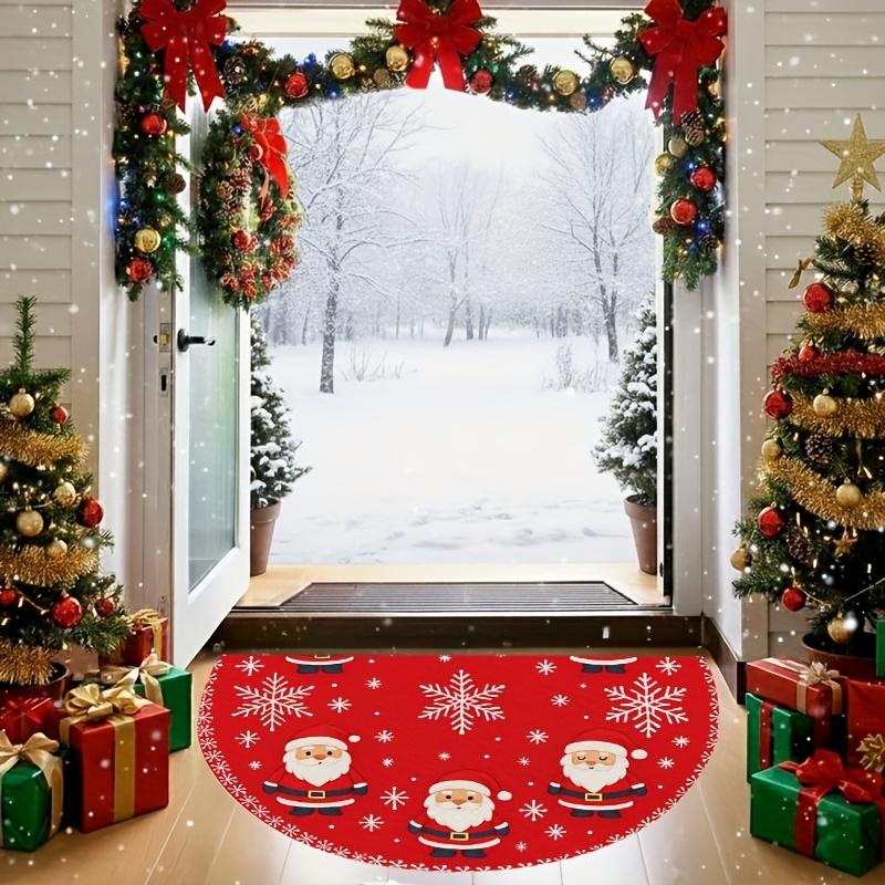 1Pcs Santa Snowflake Semi Circle Welcome Doormat Non-Slip for Outdoor Patio Porch Kitchen Bathroom Entryway Floor Mat