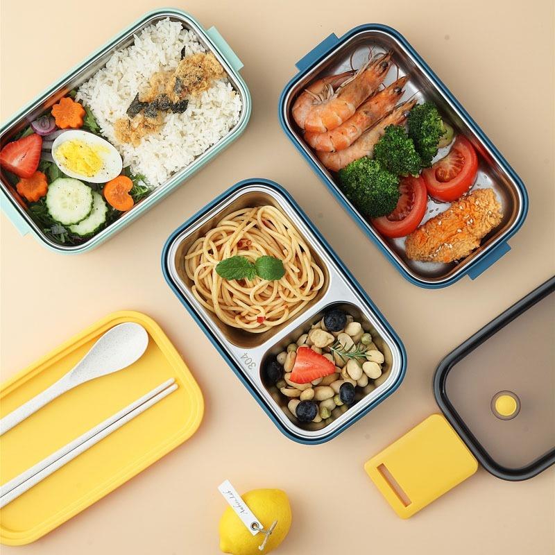 304 Stainless Steel Lunch Box for Adults Kids School Office 1/2 Layers Microwavable Portable Grids Bento Food Storage Containers