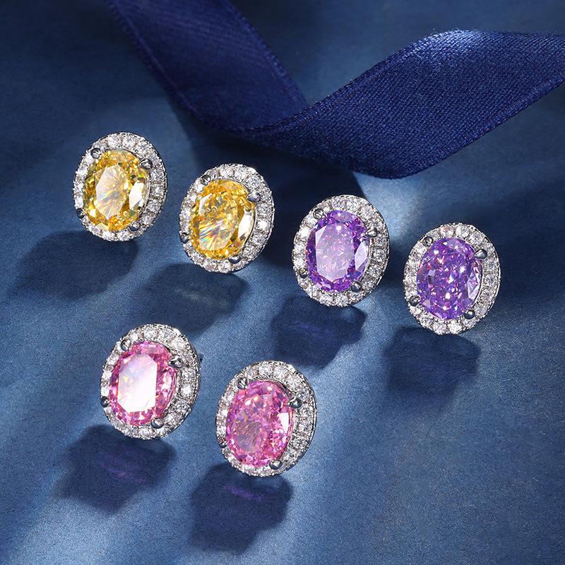 Jewelry High Carbon Diamond Ice Flower Cut Copper Egg Stud Earrings Main Stone 7 * 9