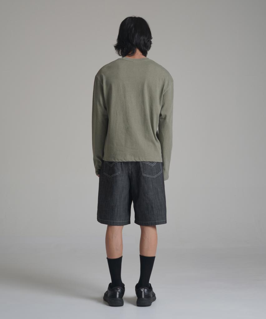 Noming Loose Fit Cropped Pigment Long Sleeve - Khaki