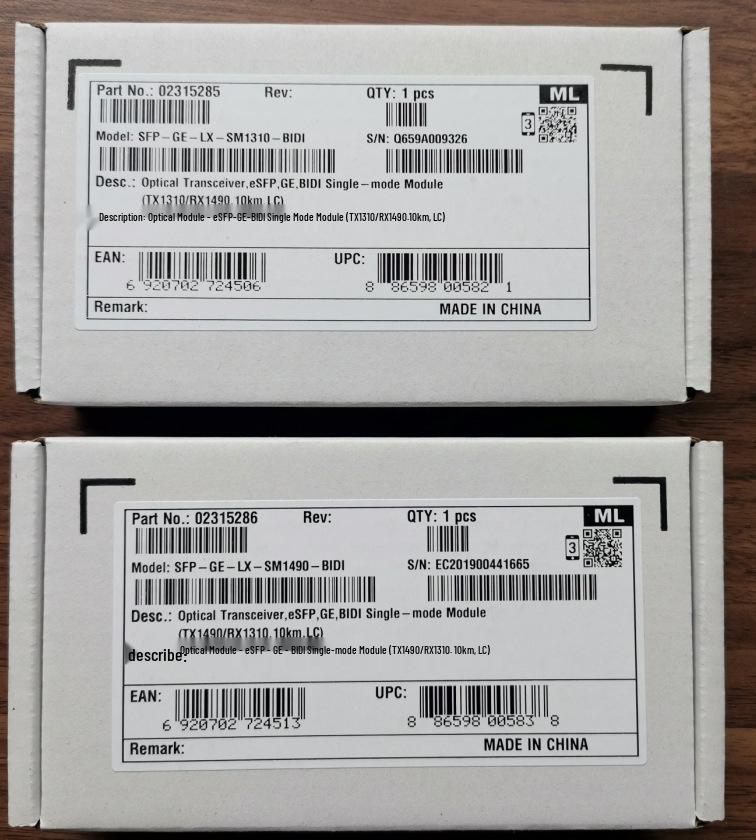 1.25G Single-Mode Single-Fiber Core 02315285/86 SFP-GE-LX-SM1310/1490-BIDI Gigabit Module