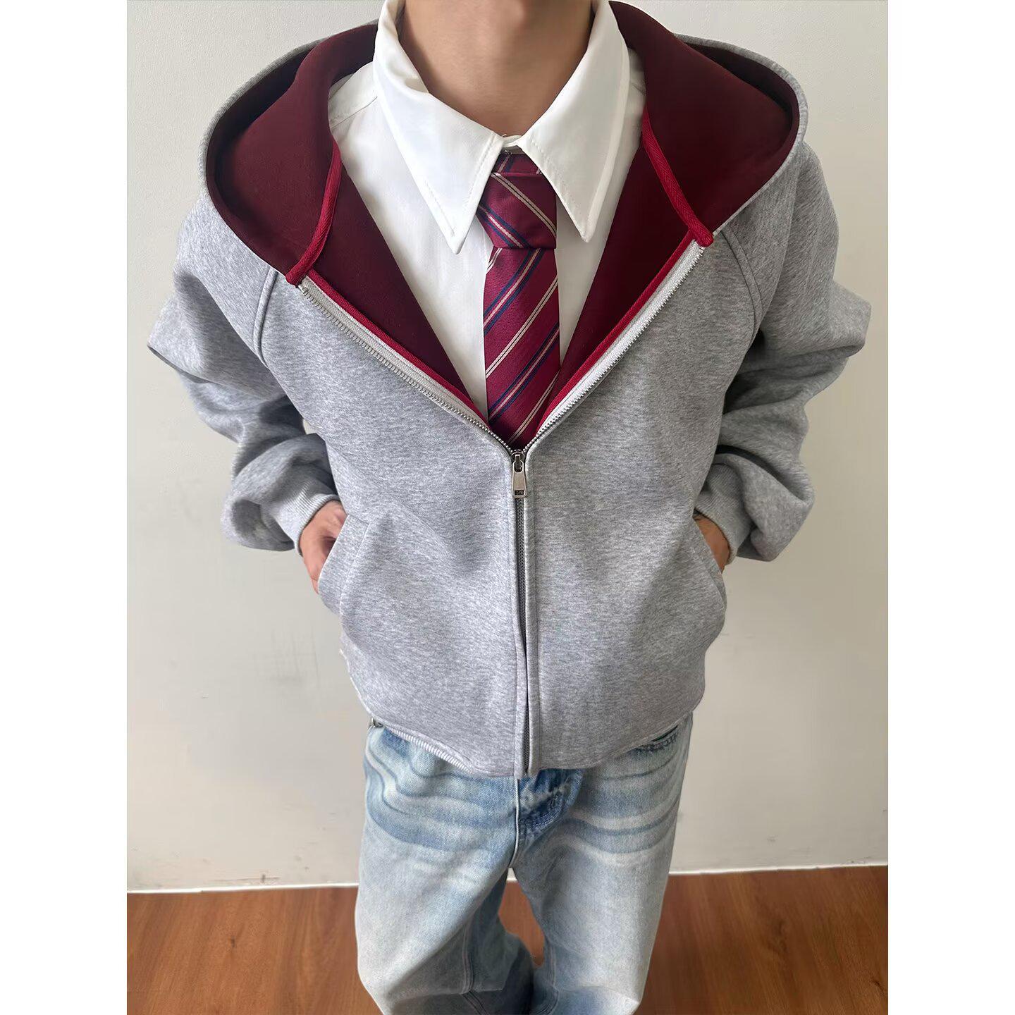 

Korean Style Unisex Hooded Sweatshirt Cardigan - Trendy Loose Fit Zip-Up Hoodie for Autumn/Winter M сірий колір