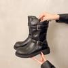 Autumn Winter Vintage Belt Buckle Women Ankle Boots Fashion Slip On Shoes Concise Low Heel Short Booties Shoes  Mujer